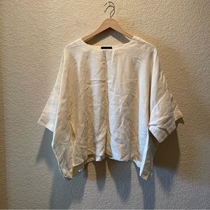Eskandar ivory 100% linen oversized boxy lagen look pullover top,